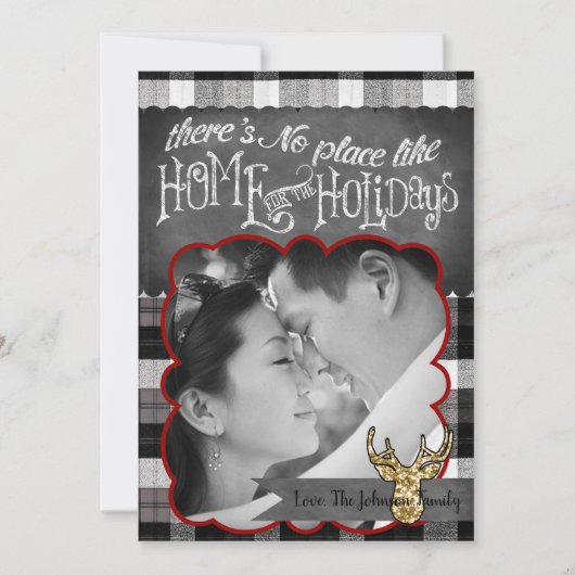 5x7 Kerstmis XMAS Zwart Plaid Herten FOTOkaart Feestdagenkaart (Voorkant)