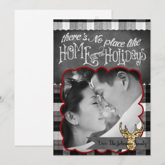 5x7 Kerstmis XMAS Zwart Plaid Herten FOTOkaart Feestdagenkaart (Voorkant / Achterkant)