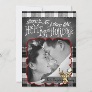 5x7 Kerstmis XMAS Zwart Plaid Herten FOTOkaart Feestdagenkaart