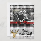 5x7 Kerstmis XMAS Zwart Plaid Herten FOTOkaart Feestdagenkaart (Voorkant)