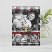 5x7 Kerstmis XMAS Zwart Plaid Herten FOTOkaart Feestdagenkaart (Staand voorkant)