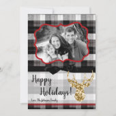 5x7 Kerstmis XMAS Zwart Plaid Herten FOTOkaart Feestdagenkaart (Voorkant)