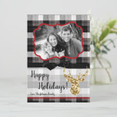 5x7 Kerstmis XMAS Zwart Plaid Herten FOTOkaart Feestdagenkaart (Staand voorkant)