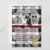 5x7 Kerstmis XMAS Zwart Plaid Herten FOTOkaart Feestdagenkaart (Voorkant)