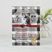5x7 Kerstmis XMAS Zwart Plaid Herten FOTOkaart Feestdagenkaart (Staand voorkant)