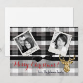 5x7 Kerstmis XMAS Zwart Plaid Herten FOTOkaart Feestdagenkaart (Voorkant / Achterkant)
