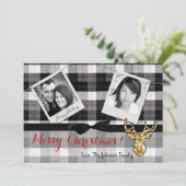 5x7 Kerstmis XMAS Zwart Plaid Herten FOTOkaart Feestdagenkaart (Staand voorkant)