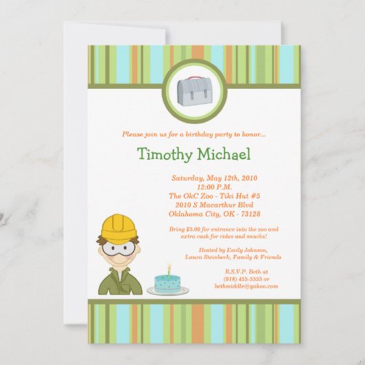 5x7 Kind Boy Construction Birthday Party Invitatio Kaart (Voorkant)