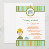 5x7 Kind Boy Construction Birthday Party Invitatio Kaart (Voorkant / Achterkant)