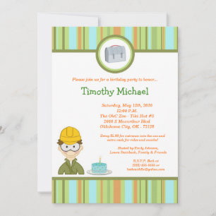 5x7 Kind Boy Construction Birthday Party Invitatio Kaart
