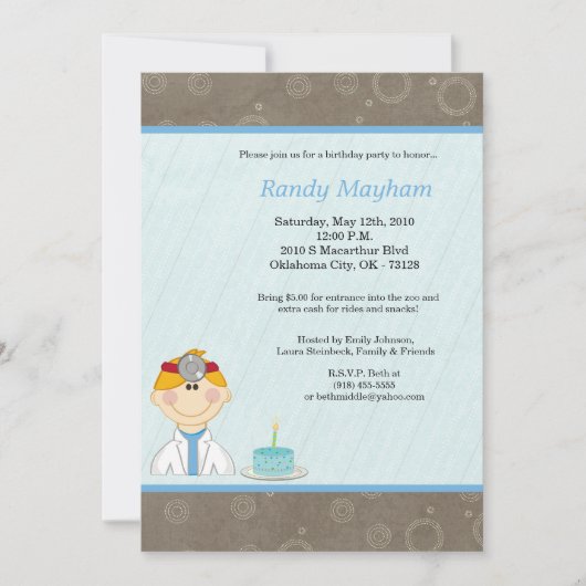 5x7 Kind Boy Doctor Birthday Party Invitation Kaart (Voorkant)