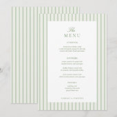 5x7" Klassieke gestreepte groene trouwtafel Menu (Voorkant / Achterkant)