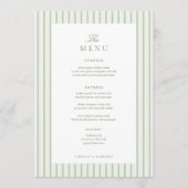 5x7" Klassieke gestreepte groene trouwtafel Menu (Voorkant)