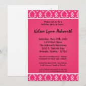 5x7 kleurrijke roze Damask verjaardagsuitnodiging Kaart (Voorkant / Achterkant)