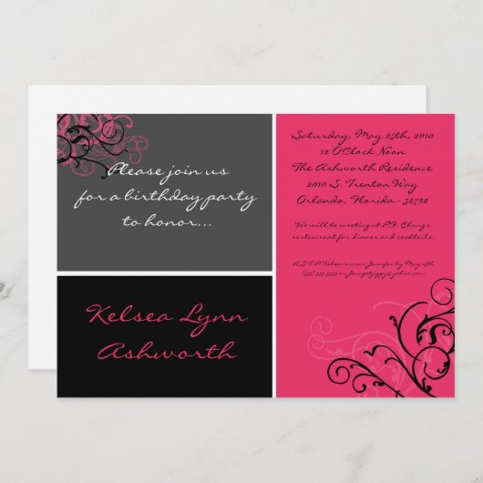 5x7 Kleurrijke Roze Vierkante Bo Verjaardag Uitnod Kaart (Voorkant / Achterkant)