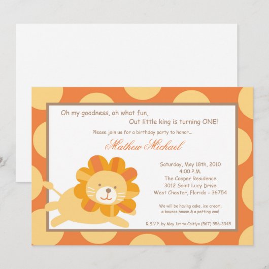 5x7 Koning van het Oerwoud Lion Birthday Uitnodigi Kaart (Voorkant / Achterkant)