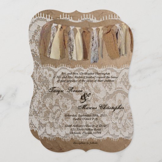 5x7 Kraft papieren zak Lace Burlap bruiloft uitnod Kaart (Voorkant / Achterkant)