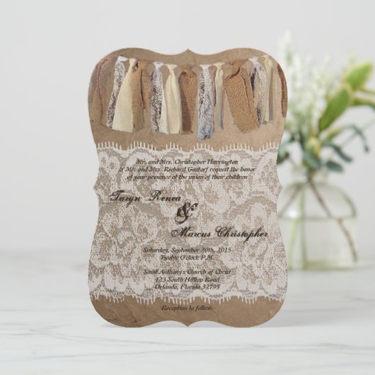 5x7 Kraft papieren zak Lace Burlap bruiloft uitnod Kaart (Staand voorkant)