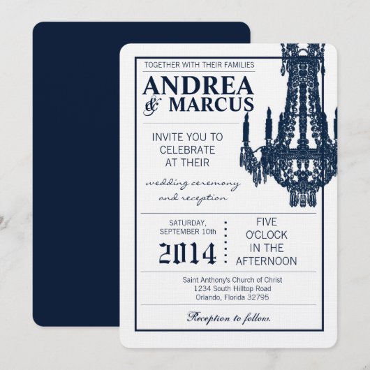 5x7 kristallen kroonluchter Glitz bruiloft uitnodi Kaart (Voorkant / Achterkant)