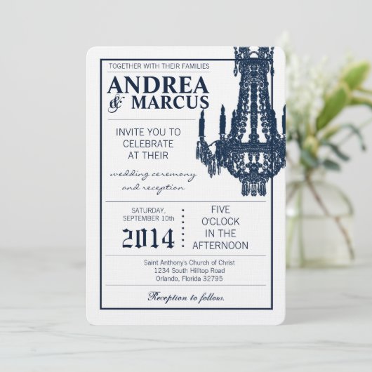 5x7 kristallen kroonluchter Glitz bruiloft uitnodi Kaart (Staand voorkant)