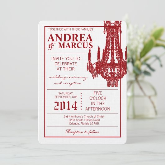 5x7 kristallen kroonluchter Glitz bruiloft uitnodi Kaart (Staand voorkant)