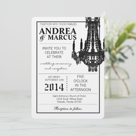 5x7 kristallen kroonluchter Glitz bruiloft uitnodi Kaart (Staand voorkant)