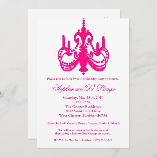 5x7 Kroonluchter lief 16 Verjaardag Deel Uitnodigi Kaart (Voorkant / Achterkant)