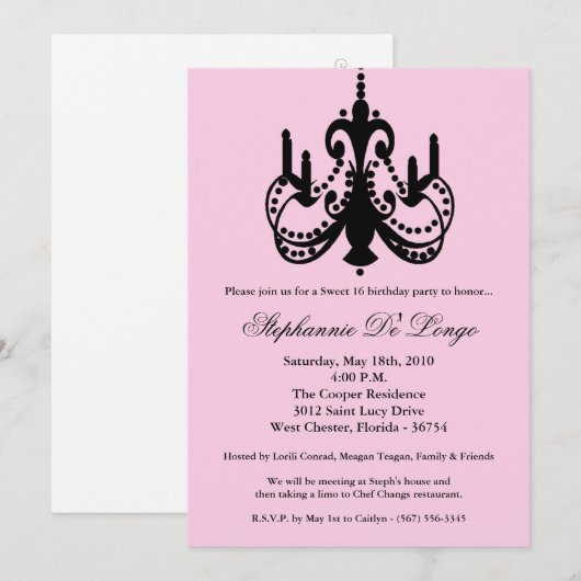 5x7 kroonluchter lief 16 Verjaardag Deel Uitnodigi Kaart (Voorkant / Achterkant)