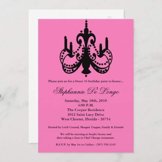 5x7 kroonluchter lief 16 Verjaardag Deel Uitnodigi Kaart (Voorkant / Achterkant)