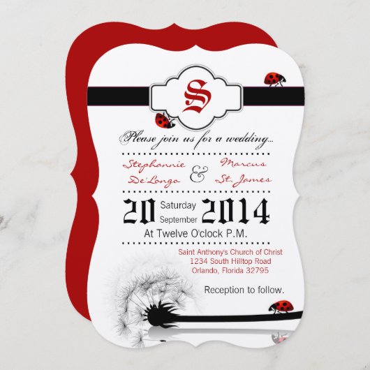 5x7 Lady Bug Dandilion Bloem Bruiloft Uitnodiging (Voorkant / Achterkant)