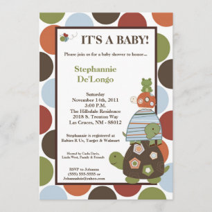 5x7 Laguna Turtle Frog Bee Baby shower Invitation Kaart