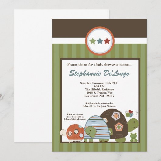 5x7 Laguna Turtle Frog Bee Baby shower Invitation Kaart (Voorkant / Achterkant)