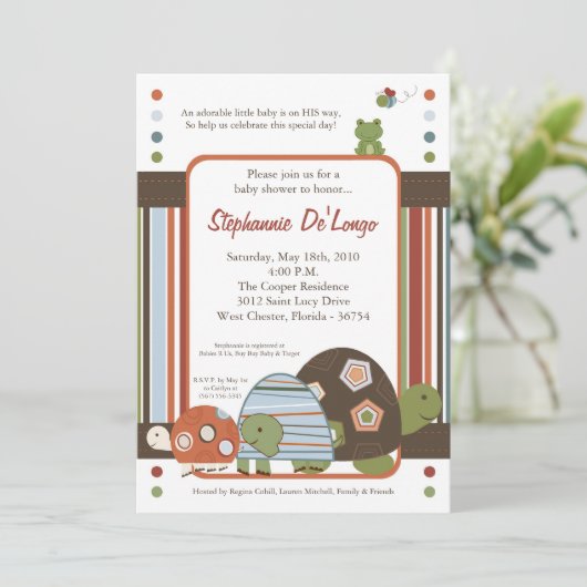 5x7 Laguna Turtle Frog Bee Baby shower Invitation Kaart (Staand voorkant)
