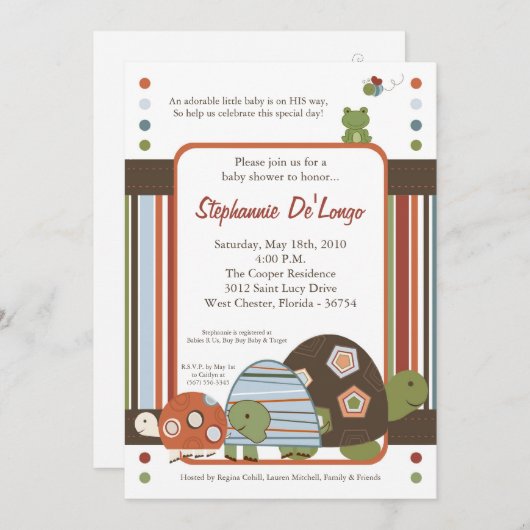 5x7 Laguna Turtle Frog Bee Baby shower Invitation Kaart (Voorkant / Achterkant)