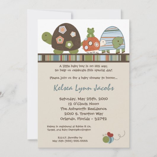5x7 Laguna Turtle Frog Bee Baby shower Invitation Kaart (Voorkant)