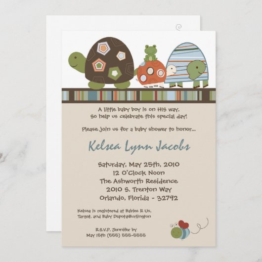 5x7 Laguna Turtle Frog Bee Baby shower Invitation Kaart (Voorkant / Achterkant)