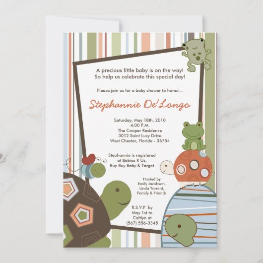 5x7 Laguna Turtle Frog Bee Baby shower Invitation Kaart (Voorkant)