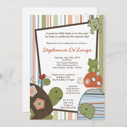 5x7 Laguna Turtle Frog Bee Baby shower Invitation Kaart (Voorkant / Achterkant)