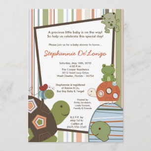 5x7 Laguna Turtle Frog Bee Baby shower Invitation Kaart