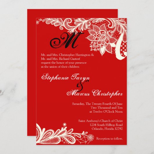 5x7 Land  Kant Rood Huwelijksuitnodiging Kaart (Voorkant / Achterkant)