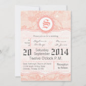 5x7 land koraal kant print bruiloft uitnodiging (Voorkant)