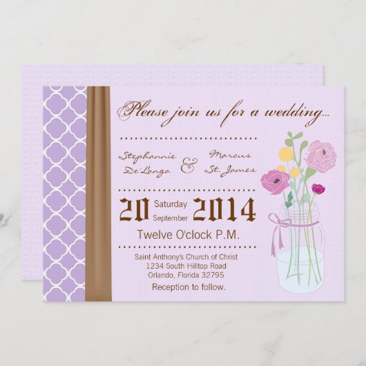 5x7 land Mason Jar Bloemen Bruiloft Uitnodiging (Voorkant / Achterkant)