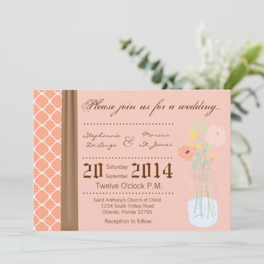 5x7 land Mason Jar Bloemen Bruiloft Uitnodiging (Staand voorkant)
