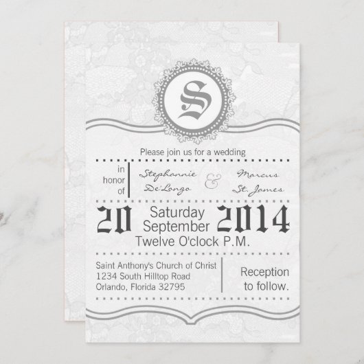 5x7 land wit kant print bruiloft uitnodiging (Voorkant / Achterkant)