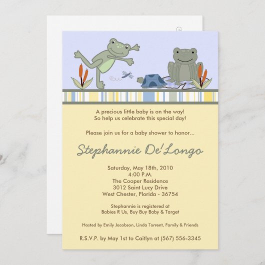 5x7 Leap Frog Turtle Bee Baby shower Invitation Kaart (Voorkant / Achterkant)