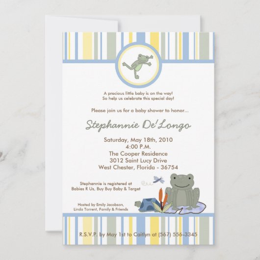 5x7 Leap Frog Turtle Bee Baby shower Invitation Kaart (Voorkant)