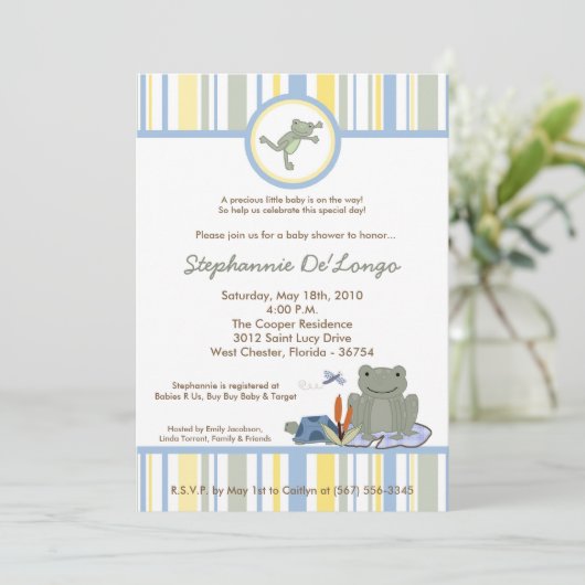 5x7 Leap Frog Turtle Bee Baby shower Invitation Kaart (Staand voorkant)