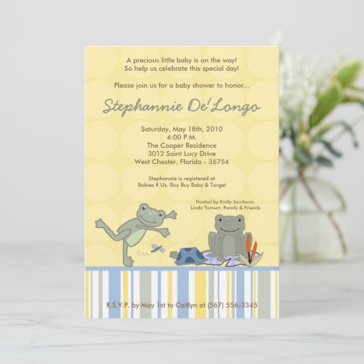 5x7 Leap Frog Turtle Bee Baby shower Invitation Kaart (Staand voorkant)