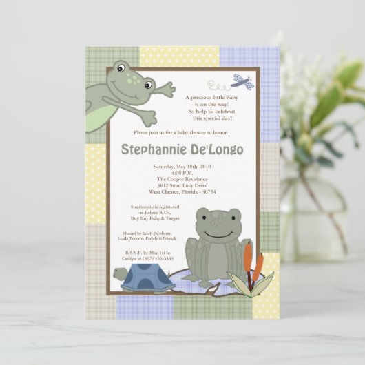 5x7 Leap Frog Turtle Bee Baby shower Invitation Kaart (Staand voorkant)
