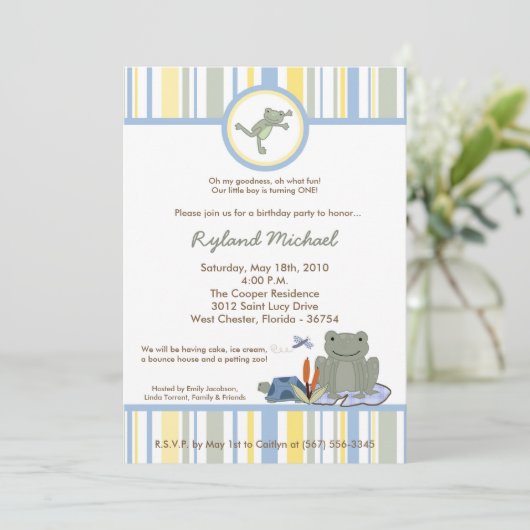 5x7 Leap Frog Turtle Bee Verjaardag Uitnodiging (Staand voorkant)